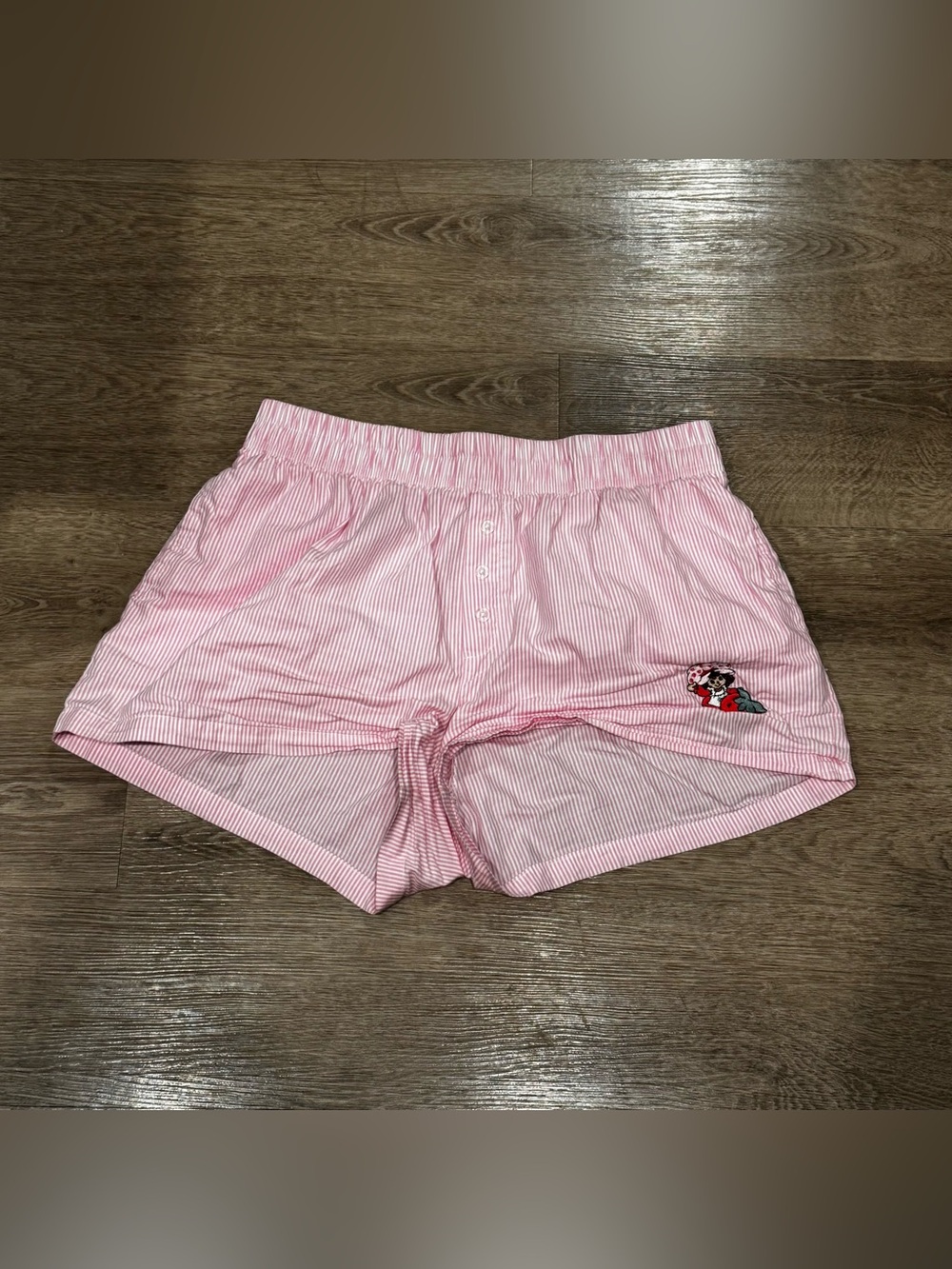 Pink Striped Cotton Lounge Shorts with Strawberry Shortcake Accent